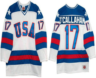 Men's 1980 Olympics USA #17 Jack O'Callahan White Throwback Stitched Vintage Ice Hockey Jersey