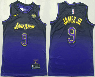 Men's Los Angeles Lakers #9 Bronny James Jr Purple 2024 City Edition Swingman Sponsor Stitched Jersey