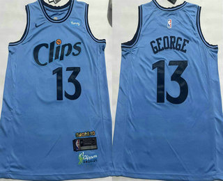 Men's Los Angeles Clippers #13 Paul George Light Blue 2024 City Icon Sponsor Swingman Jersey