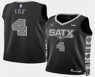 Men's San Antonio Spurs #4 DeAaron Fox Black 2025 Statement Edition Stitched Jersey