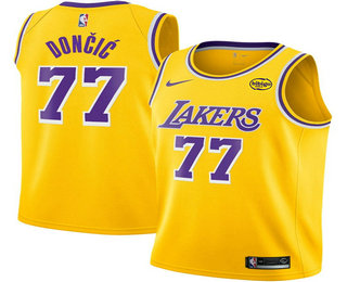 Men's Los Angeles Lakers #77 Luka Doncic Yellow 2025 Icon Edition Stitched Jersey