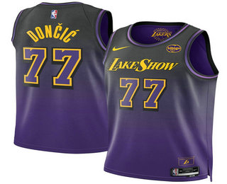 Men's Los Angeles Lakers #77 Luka Doncic Purple 2025 City Edition Swingman Sponsor Stitched Jersey