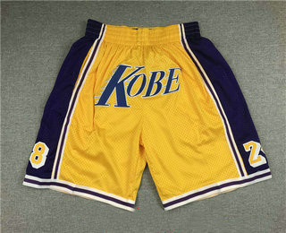 Men's Los Angeles Lakers #8 #24 Kobe Bryant Yellow Just Don Swingman Throwback Shorts