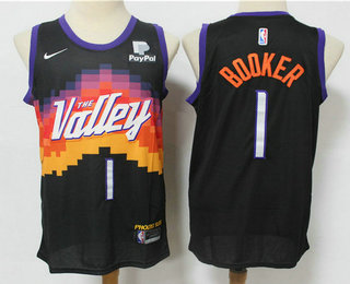 Men's Phoenix Suns #1 Devin Booker Black 2021 City Edition NBA Swingman Jersey With The Sponsor Logo