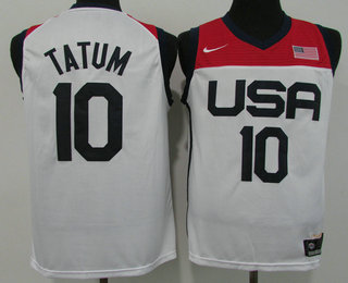 Men's USA Basketball #10 Jayson Tatum 2021 White Tokyo Olympics Stitched Home Jersey