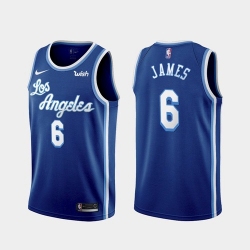 Men's Los Angeles Lakers #6 LeBron James Blue 2021 Nike Swingman Stitched Jersey With Sponsor Logo