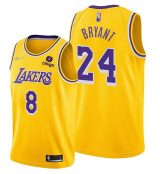 Men's Yellow Los Angeles Lakers Front #8 Back #24 Kobe Bryant bibigo Stitched Basketball Jersey