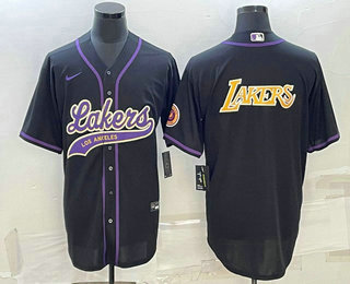 Men's Los Angeles Lakers Black Big Logo Cool Base Stitched Baseball Jerseys