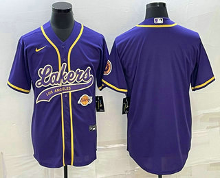 Men's Los Angeles Lakers Blank Purple With Patch Cool Base Stitched Baseball Jersey