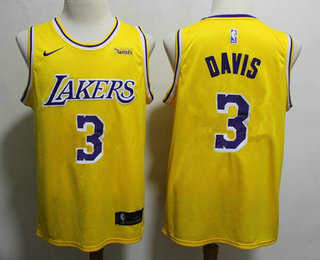 Men's Los Angeles Lakers #3 Anthony Davis 2019 Yellow Nike Swingman Wish Stitched NBA Jersey