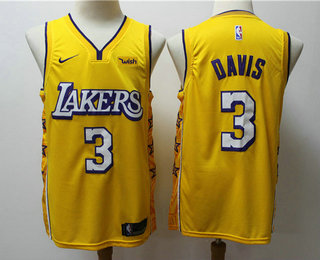 Men's Los Angeles Lakers #3 Anthony Davis Yellow 2020 Nike City Edition Swingman Jersey With The Sponsor Logo