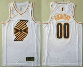 Men's Portland Trail Blazers #00 Carmelo Anthony White Golden Nike Swingman Stitched NBA Jersey