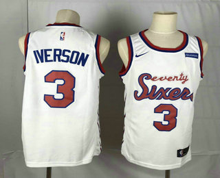 Men's Philadelphia 76ers #3 Allen Iverson White 2019-20 Hardwood Classics Jersey With The Sponsor Logo