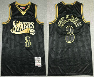 Men's Philadelphia 76ers #3 Allen Iverson Black 2000-01 Hardwood Classics Soul Swingman Throwback Jersey