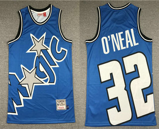 Men's Orlando Magic #32 Shaquille O'neal Blue Big Face Mitchell Ness Hardwood Classics Soul Swingman Throwback Jersey