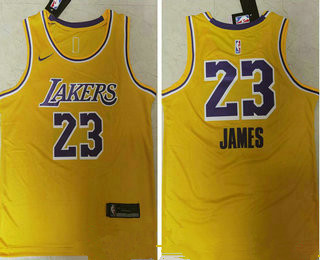 Men's Los Angeles Lakers #23 LeBron James Yellow NEW 2021 Nike Swingman Stitched NBA Jersey_