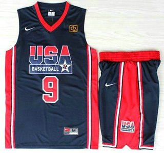 USA Basketball 1992 Olympic Dream Team #9 Michael Jordan Blue Jerseys & Shorts