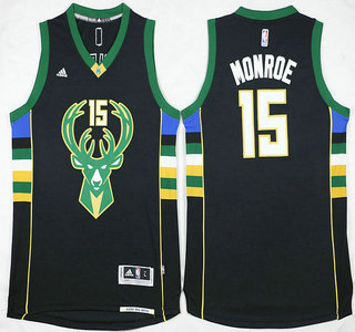 Men's Milwaukee Bucks #15 Greg Monroe Revolution 30 Swingman 2015-16 Black Jersey