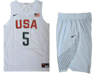 2016 Olympics Team USA Men's #5 Kevin Durant Revolution 30 Swingman White Jersey With Shorts