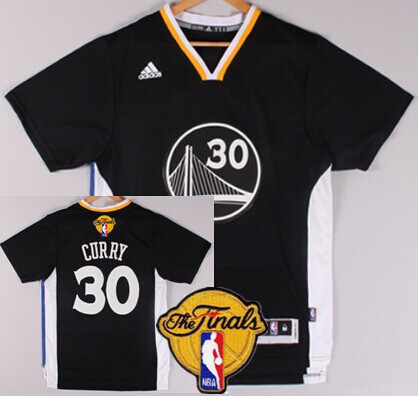 Men's Golden State Warriors #30 Stephen Curry Black Short-Sleeved 2017 The NBA Finals Patch Jersey