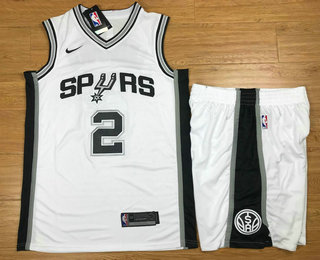 Men's San Antonio Spurs #2 Kawhi Leonard White 2017-2018 Nike Swingman Stitched NBA Jersey With Shorts