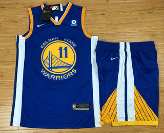 Men's Golden State Warriors #11 Klay Thompson Blue 2017-2018 Nike Swingman Rakuten Stitched NBA Jersey With Shorts