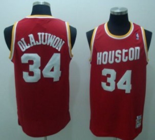 Houston Rockets #34 Hakeem Olajuwon Red Swingman Throwback Jersey