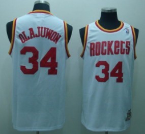 Houston Rockets #34 Hakeem Olajuwon White Swingman Throwback Jersey
