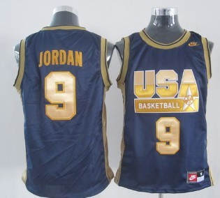 1992 Olympics Team USA #9 Michael Jordan Navy Blue With Gold Swingman Jersey