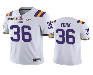 Men's LSU Tigers #36 Cade York White 2020 National Championship Game Jersey