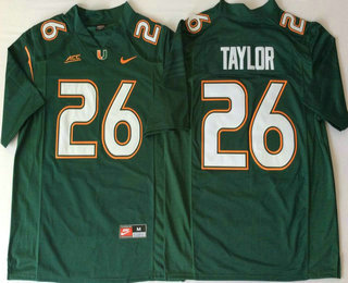 Men's Miami Hurricanes #26 Sean Taylor Green Stitched NCAA Nike College Football Jersey