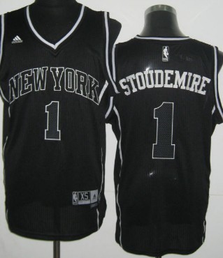 New York Knicks #1 Amare Stoudemire Revolution 30 Swingman All Black With White Jersey