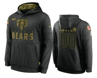 Men's Chicago Bears Custom Black 2020 Salute to Service Sideline Performance Pullover Hoodie