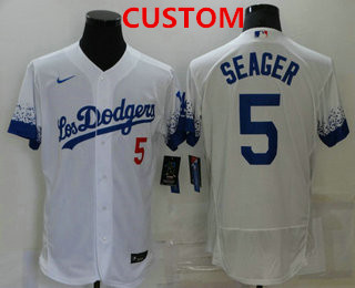 Men's Los Angeles Dodgers Custom White 2021 City Connect Flex Base Stitched Jersey