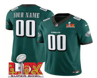 Men's Philadelphia Eagles Customized Green 2025 Super Bowl LIX FUSE Vapor Limited Jersey