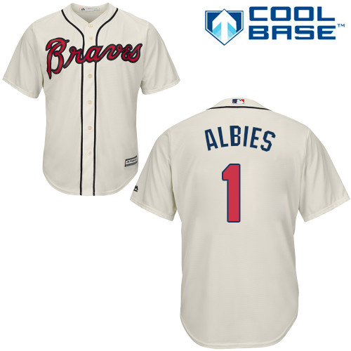 Braves #1 Ozzie Albies Cream Cool Base Stitched Youth Baseball Jersey