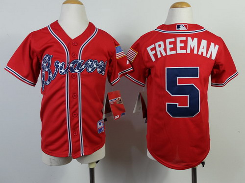 Atlanta Braves #5 Freddie Freeman 2014 Red Kids Jersey