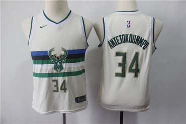 Youth Milwaukee Bucks 34 Giannis Antetokounmpo Cream 2018-19 City Edition Nike Swingman Jersey