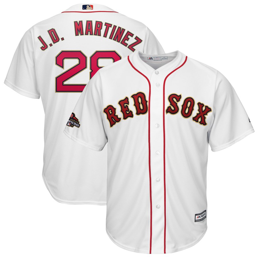 Youth Boston Red Sox 28 J.D. Martinez White 2019 Gold Program Cool Base Jersey