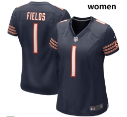 Women Nike Chicago Bears #1 Justin Fields Navy 2021 NFL Draft First Round Pick Game Jersey