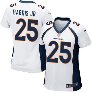 Women's Denver Broncos #25 Chris Harris Jr. Road White Color NFL Nike Game Jersey