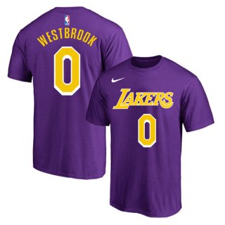 Men's Purple Yellow Los Angeles Lakers #0 Russell Westbrook Basketball T-Shirt